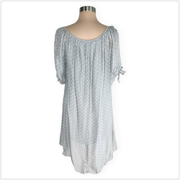 M Made in Italy Light Gray Silk Polka Dot High Low Hem Flowy Dress NEW NWT L - Picture 4 of 5